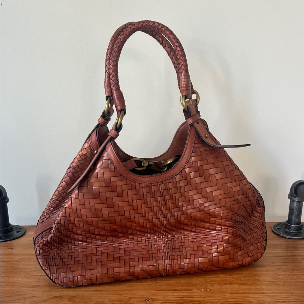Cole Haan Brown Woven Leather Shoulder Bag